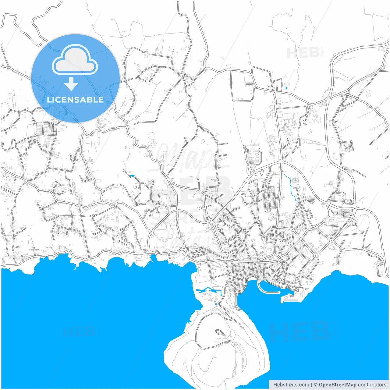 Angra do Heroísmo, Azores, Portugal, city map with high resolution roads.