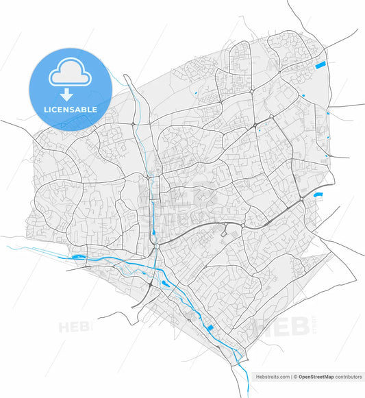 Hemel Hempstead, East of England, England, high resolution vector map - Instant download PDF and JPG