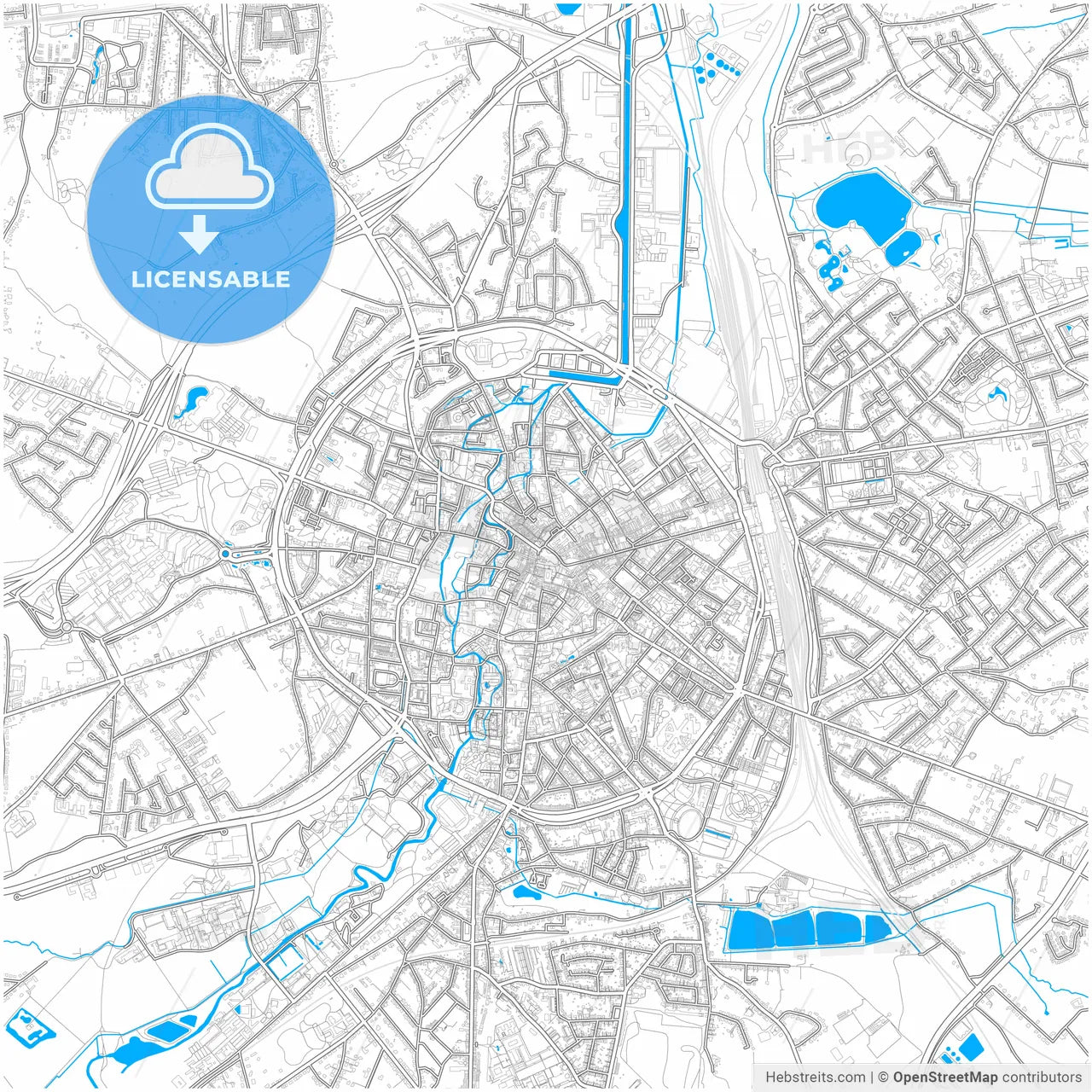 Leuven, Flemish Brabant, Belgium, city map with high resolution roads.