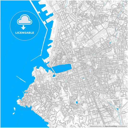 Marseille, France, city map with high resolution roads.