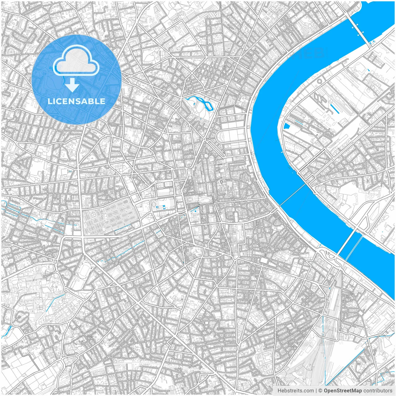 Bordeaux, Gironde, France, city map with high resolution roads.