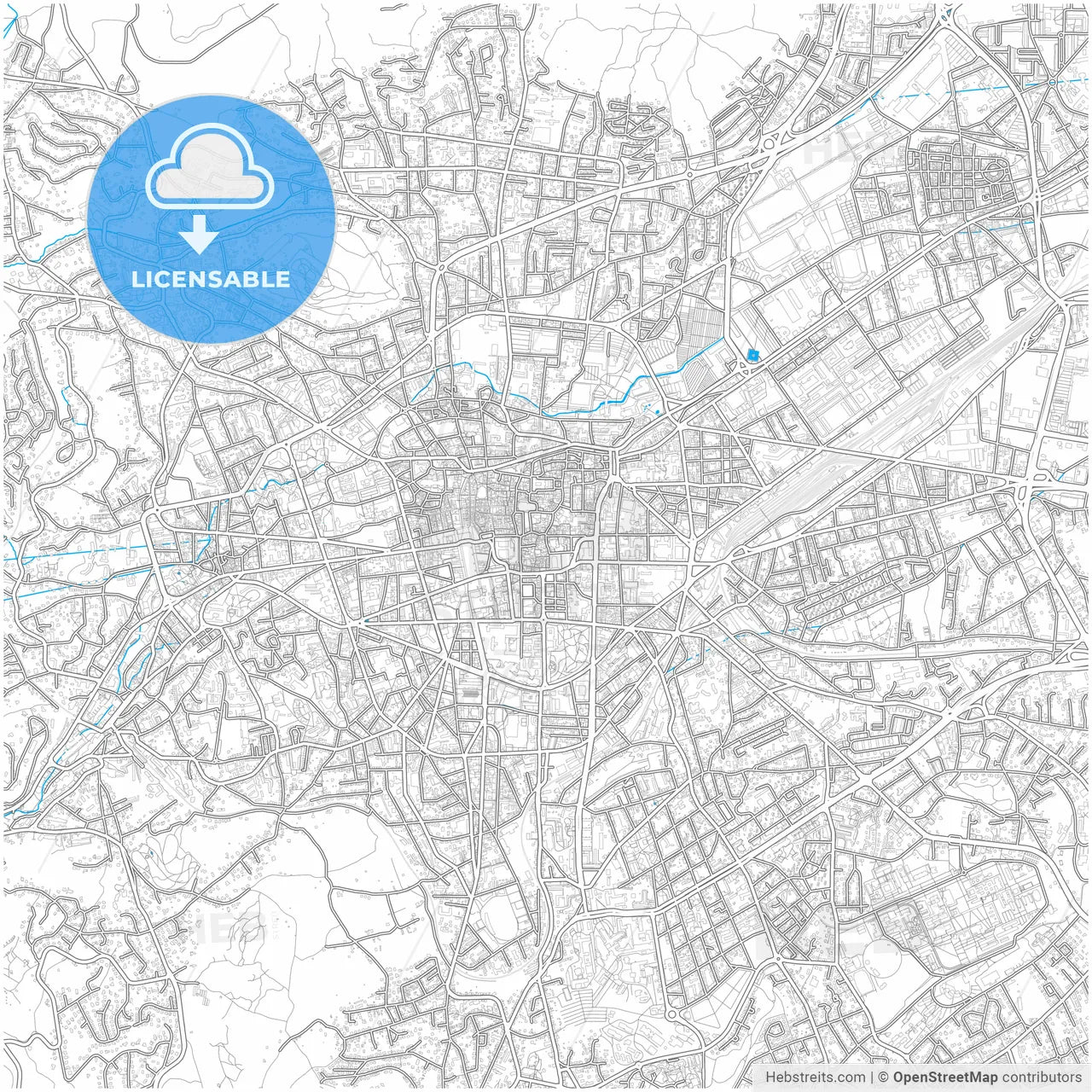 Clermont-Ferrand, Puy-de-Dôme, France, city map with high resolution roads.