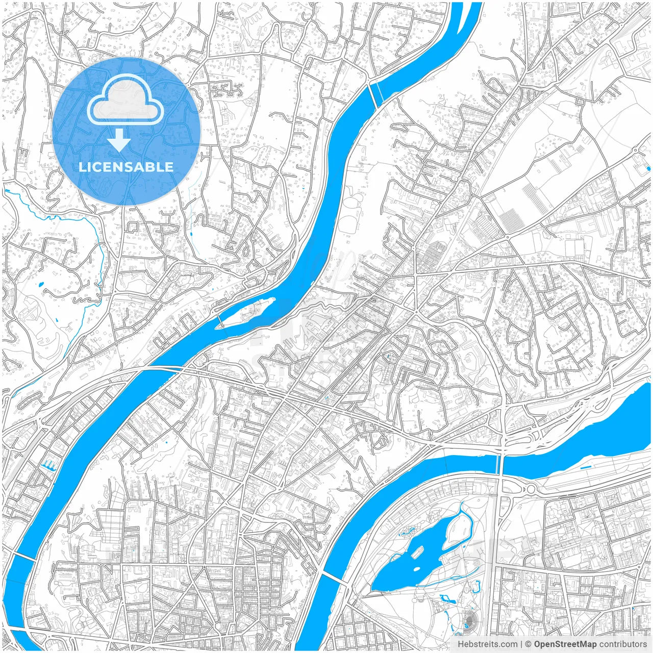 Caluire-et-Cuire, Rhône, France, city map with high resolution roads.