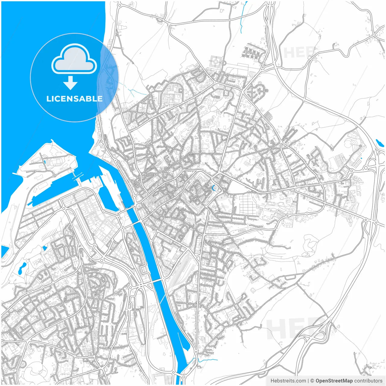 Boulogne-sur-Mer, Pas-de-Calais, France, city map with high resolution roads.