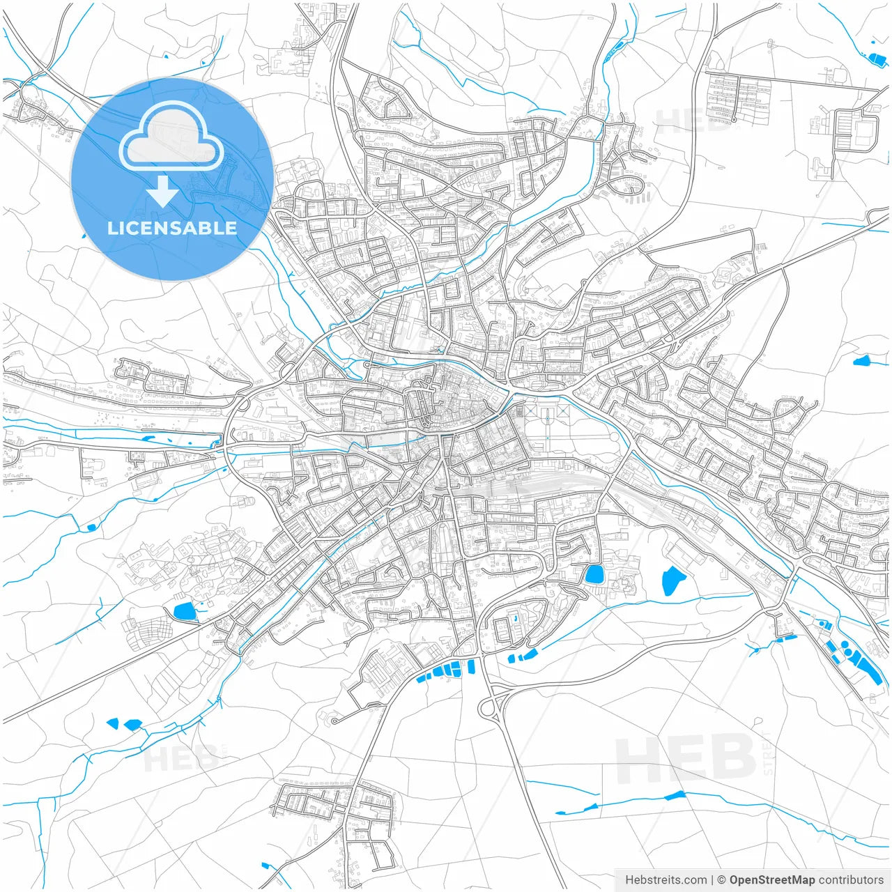 Ansbach, Bavaria, Germany, city map with high resolution roads.