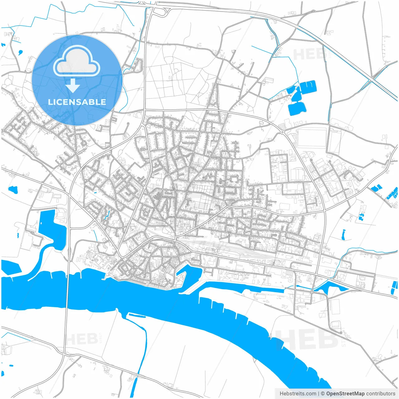 Emmerich am Rhein, North Rhine-Westphalia, Germany, city map with high resolution roads.