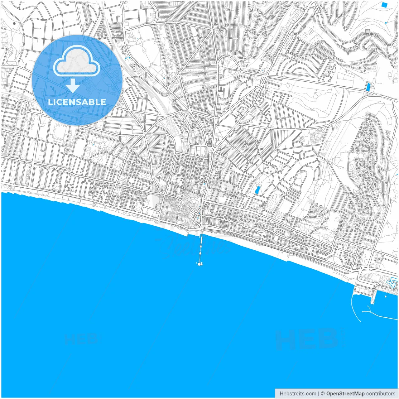 Brighton and Hove, South East England, England, city map with high resolution roads.