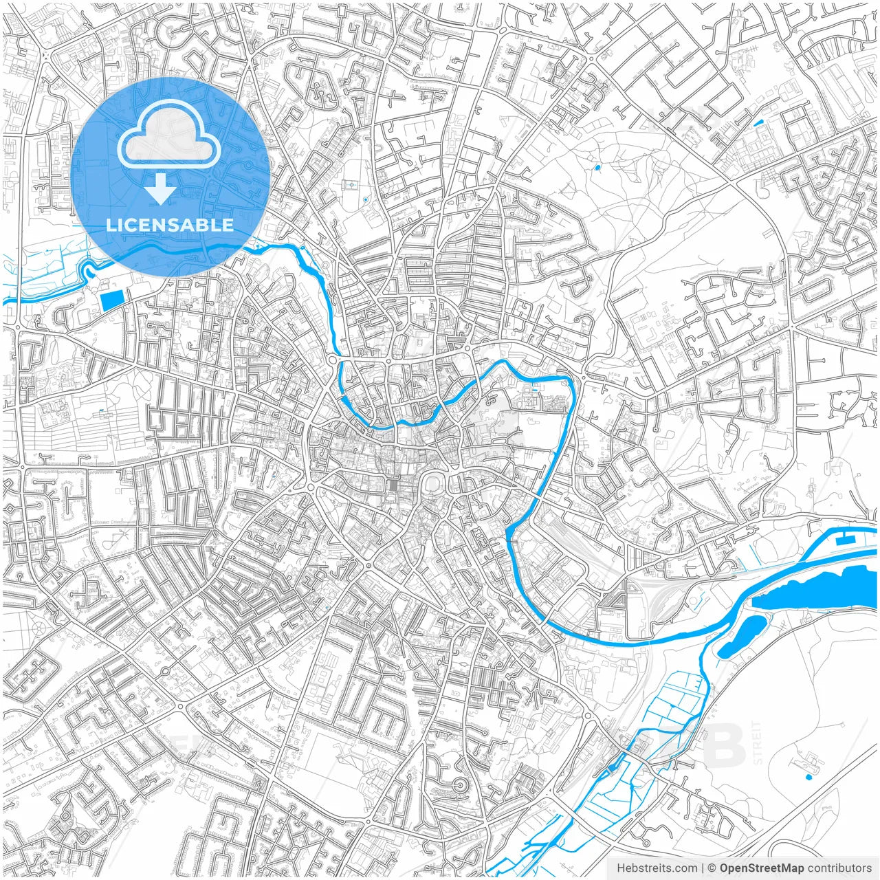 Norwich, East of England, England, city map with high resolution roads.
