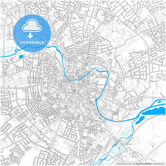 Norwich, East of England, England, city map with high resolution roads.