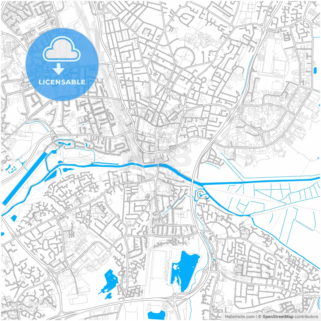 Peterborough, East of England, England, city map with high resolution roads.
