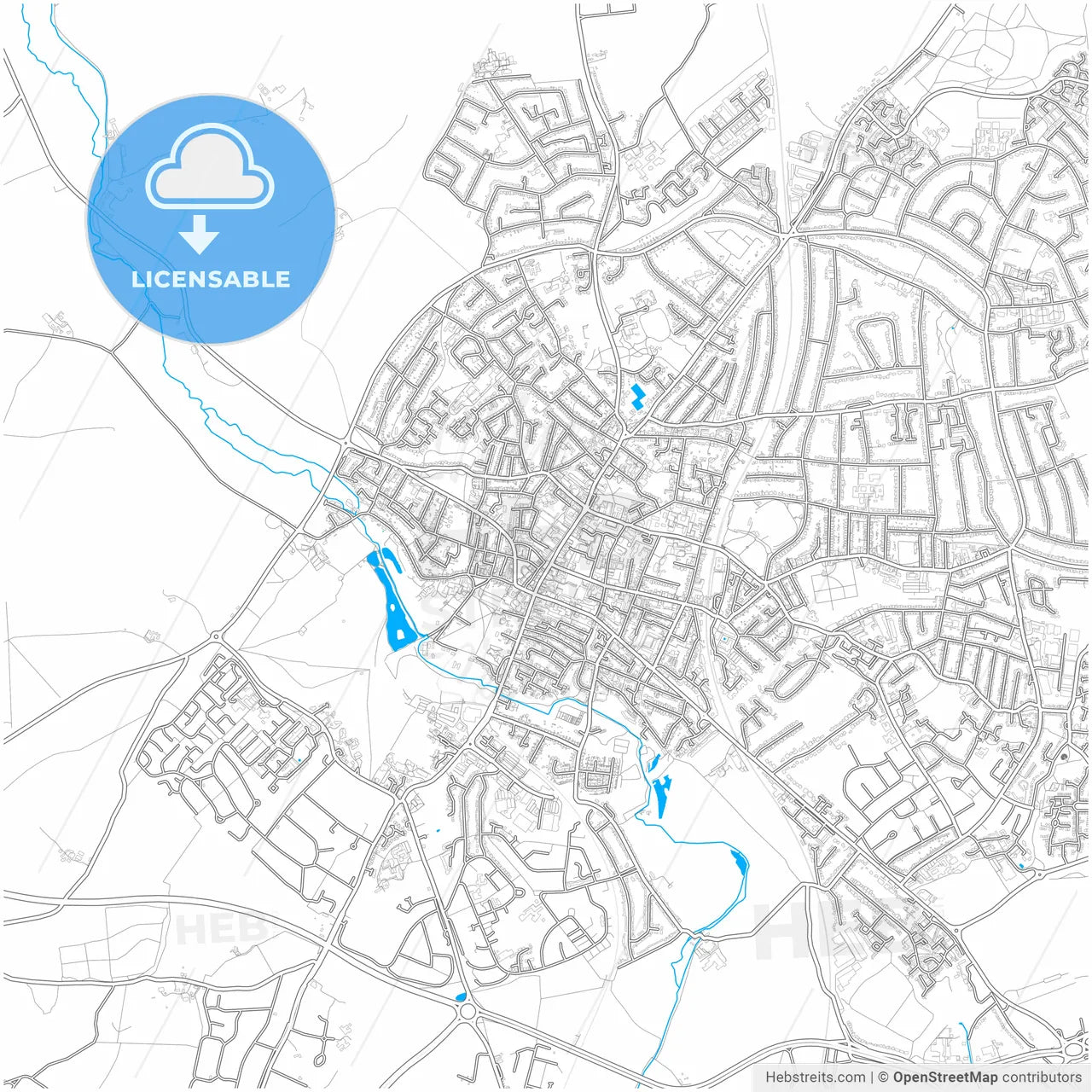 Saint Albans, East of England, England, city map with high resolution roads.