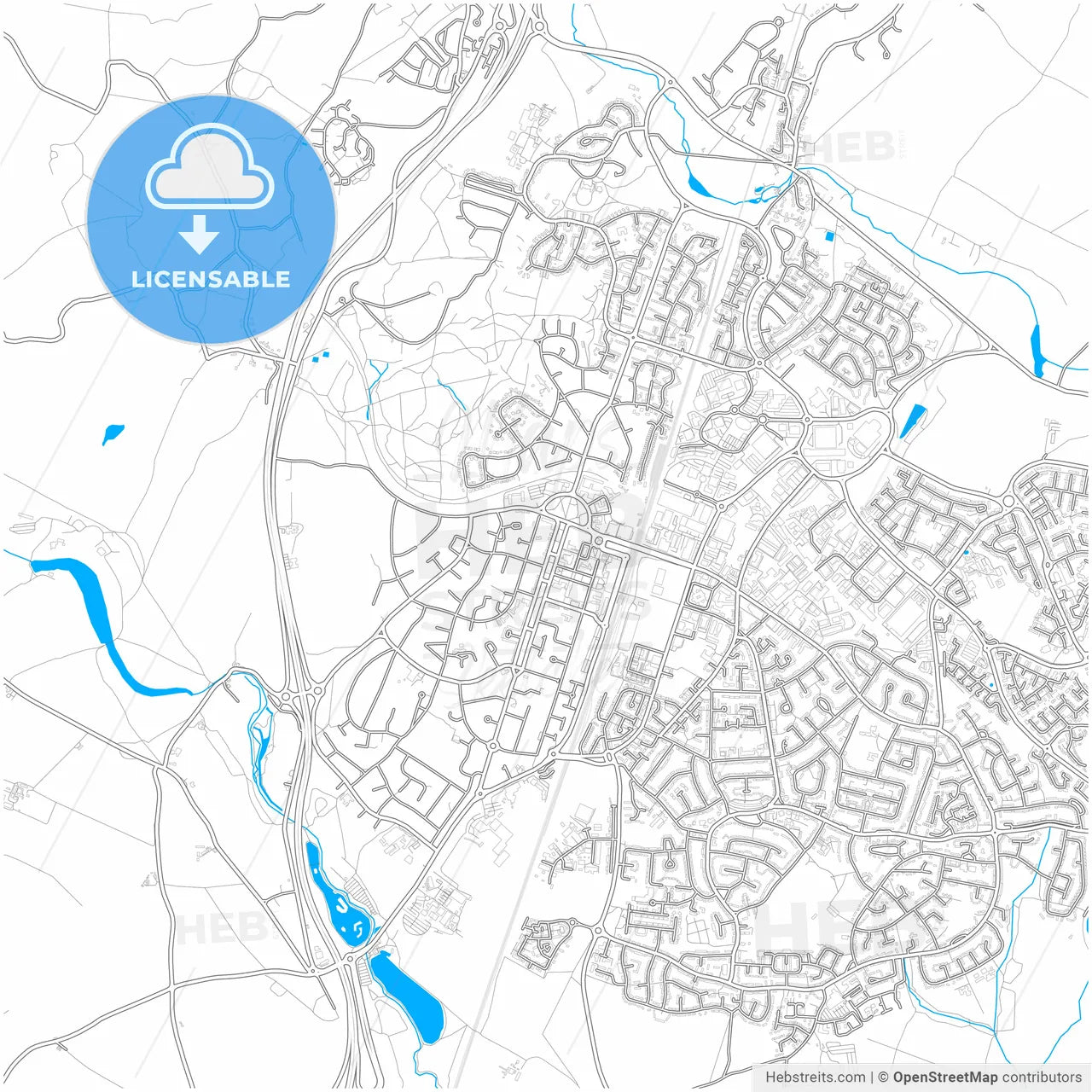 Welwyn Garden City, East of England, England, city map with high resolution roads.