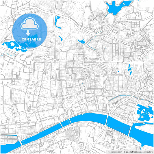 Guangzhou, Guangdong, China, city map with high resolution roads.
