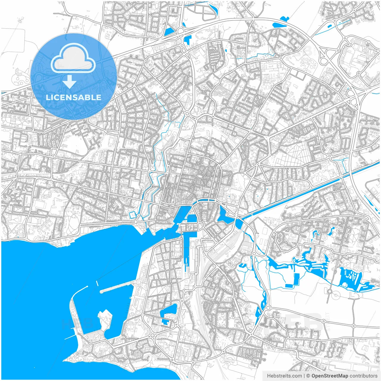 La Rochelle, Charente-Maritime, France, city map with high resolution roads.