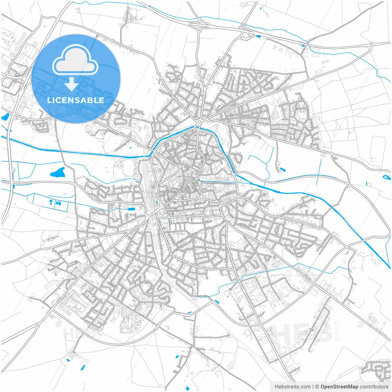 Haguenau, Bas-Rhin, France, city map with high resolution roads.