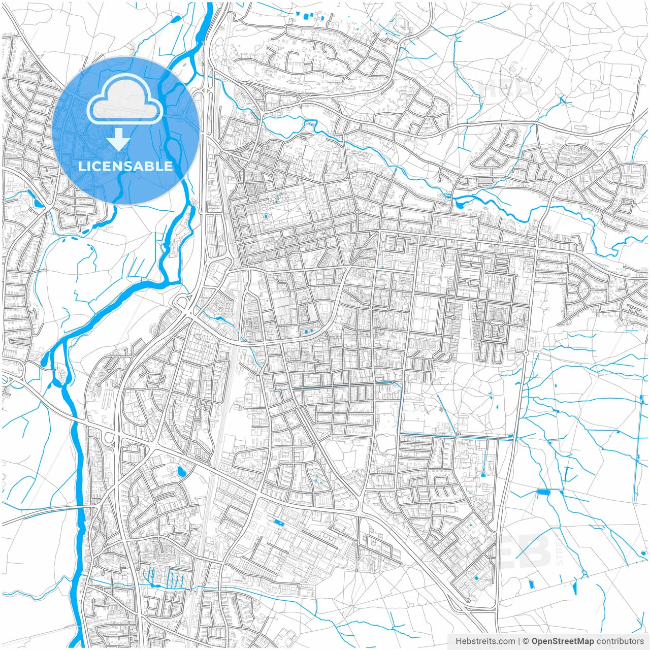 Erlangen, Bavaria, Germany, city map with high resolution roads.
