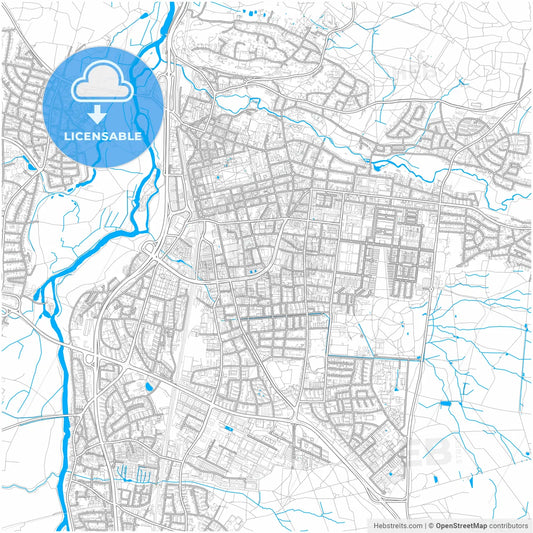 Erlangen, Bavaria, Germany, city map with high resolution roads.