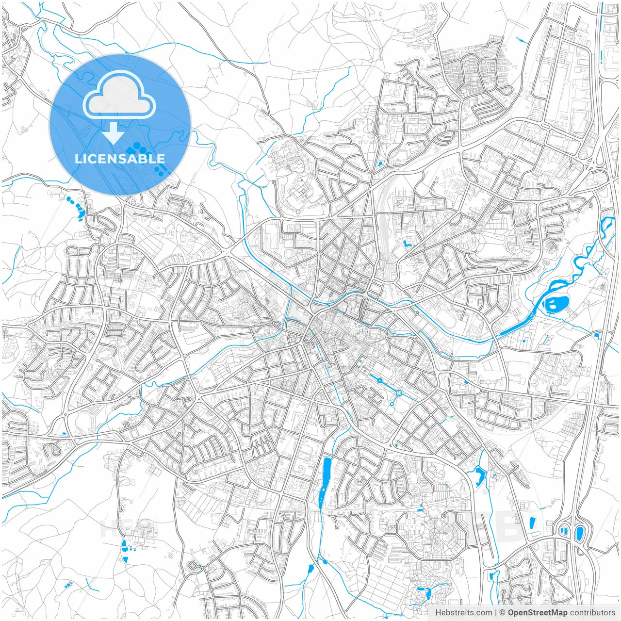 Bayreuth, Bavaria, Germany, city map with high resolution roads.