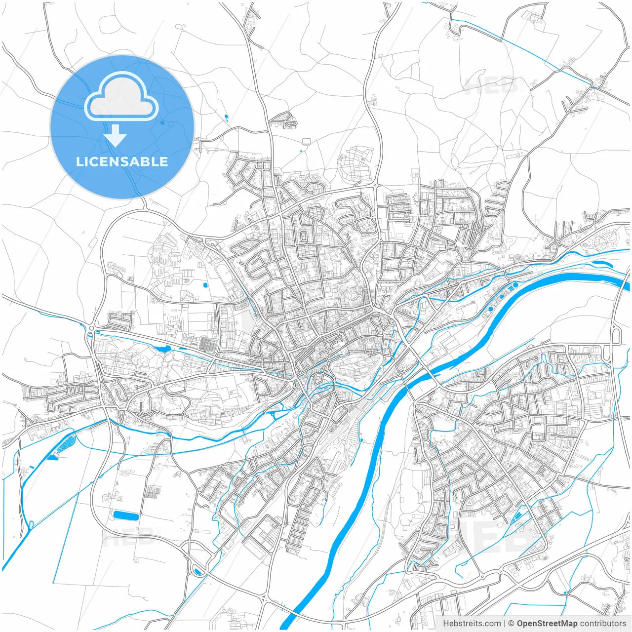 Freising, Bavaria, Germany, city map with high resolution roads.