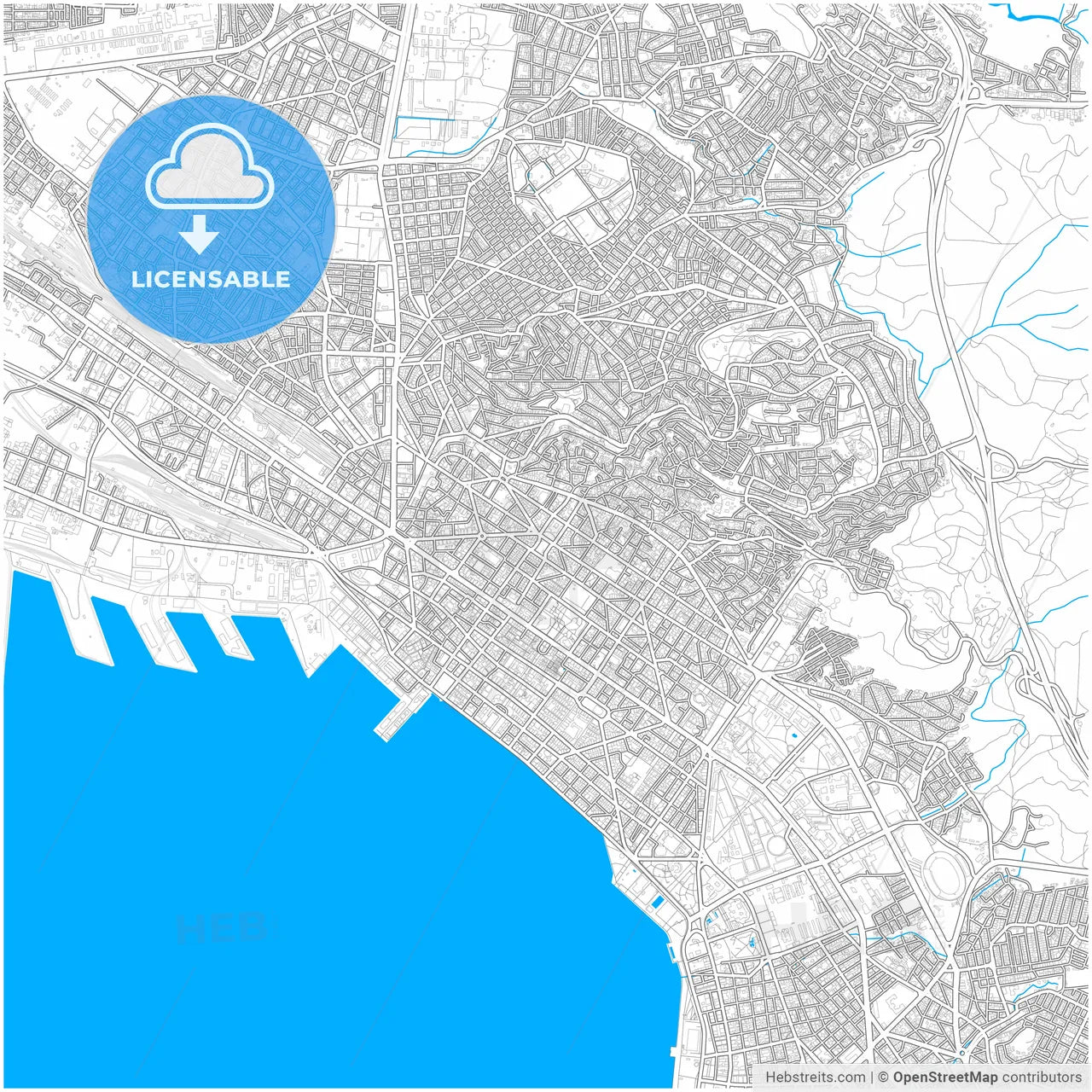 Thessaloniki, Central Macedonia, Greece, city map with high resolution roads.