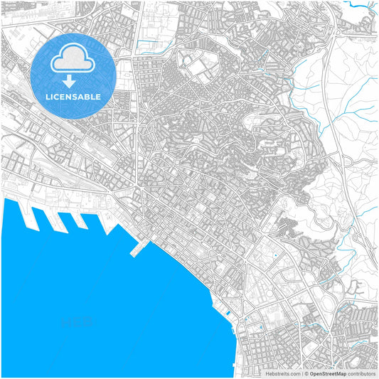 Thessaloniki, Central Macedonia, Greece, city map with high resolution roads.