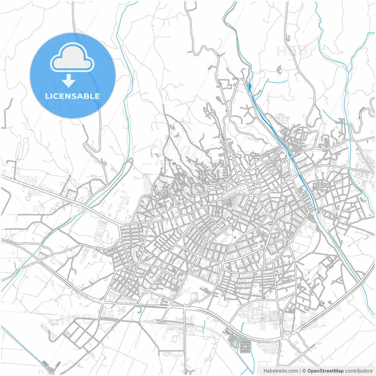 Serres, Central Macedonia, Greece, city map with high resolution roads.