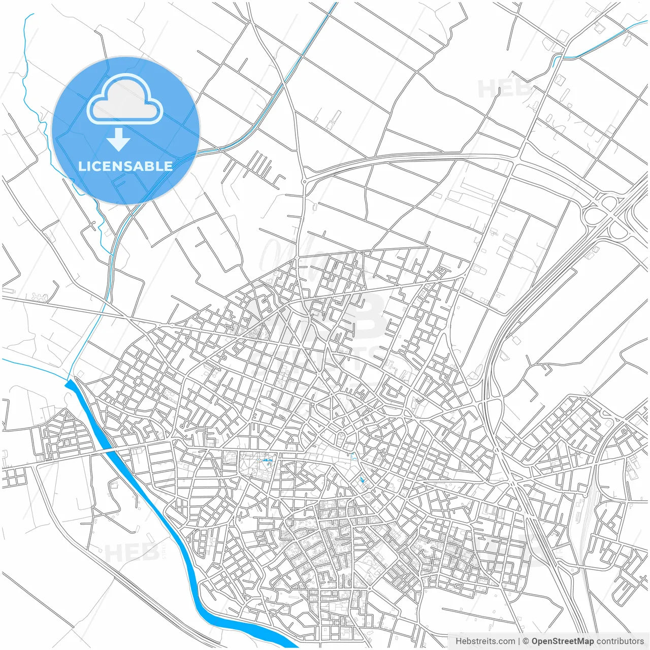 Katerini, Central Macedonia, Greece, city map with high resolution roads.