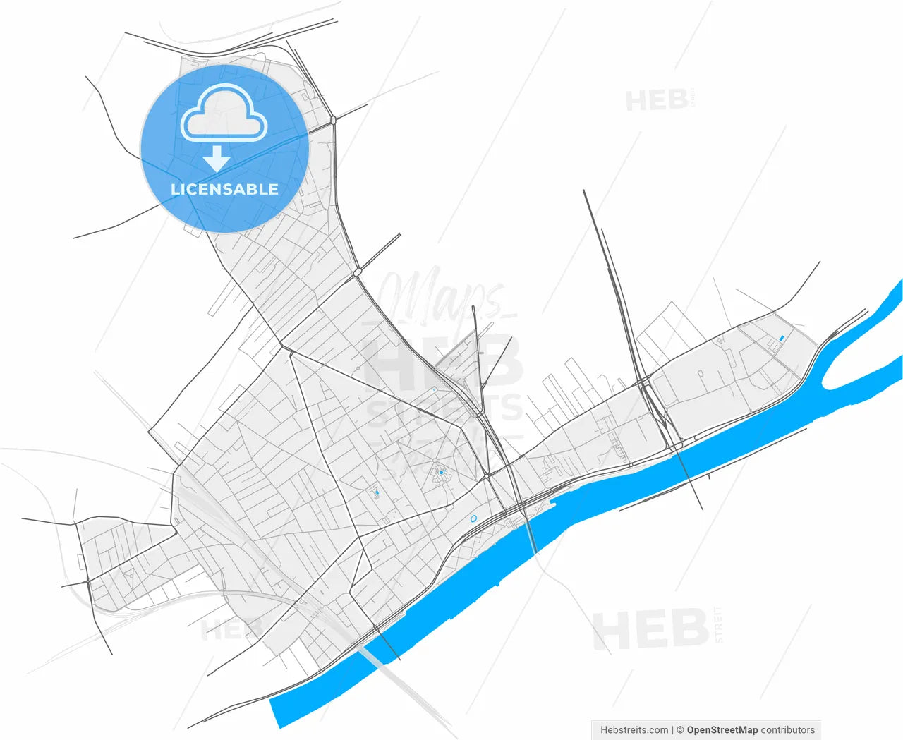 Asnières-sur-Seine, Hauts-de-Seine, France, high resolution vector map - Instant download PDF and JPG