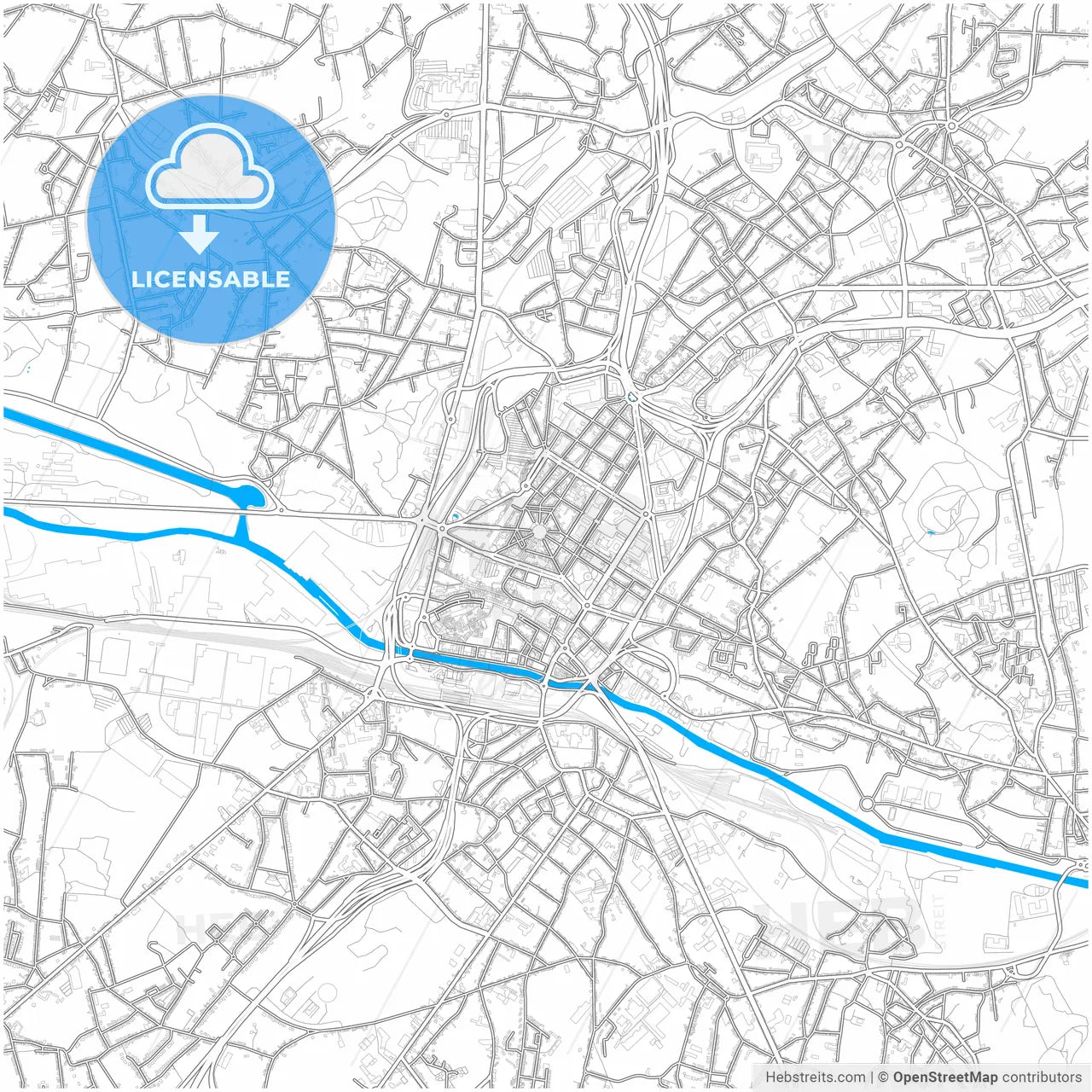 Charleroi, Hainaut, Belgium, city map with high resolution roads.