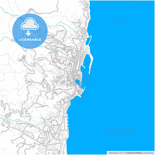 Bastia, Haute-Corse, France, city map with high resolution roads.