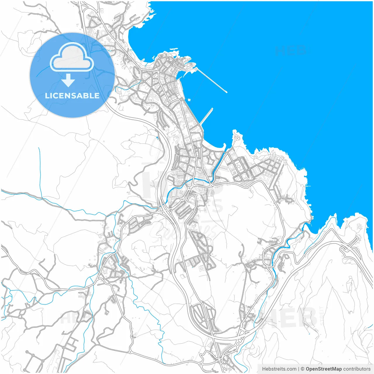 Castro-Urdiales, Cantabria, Spain, city map with high resolution roads.