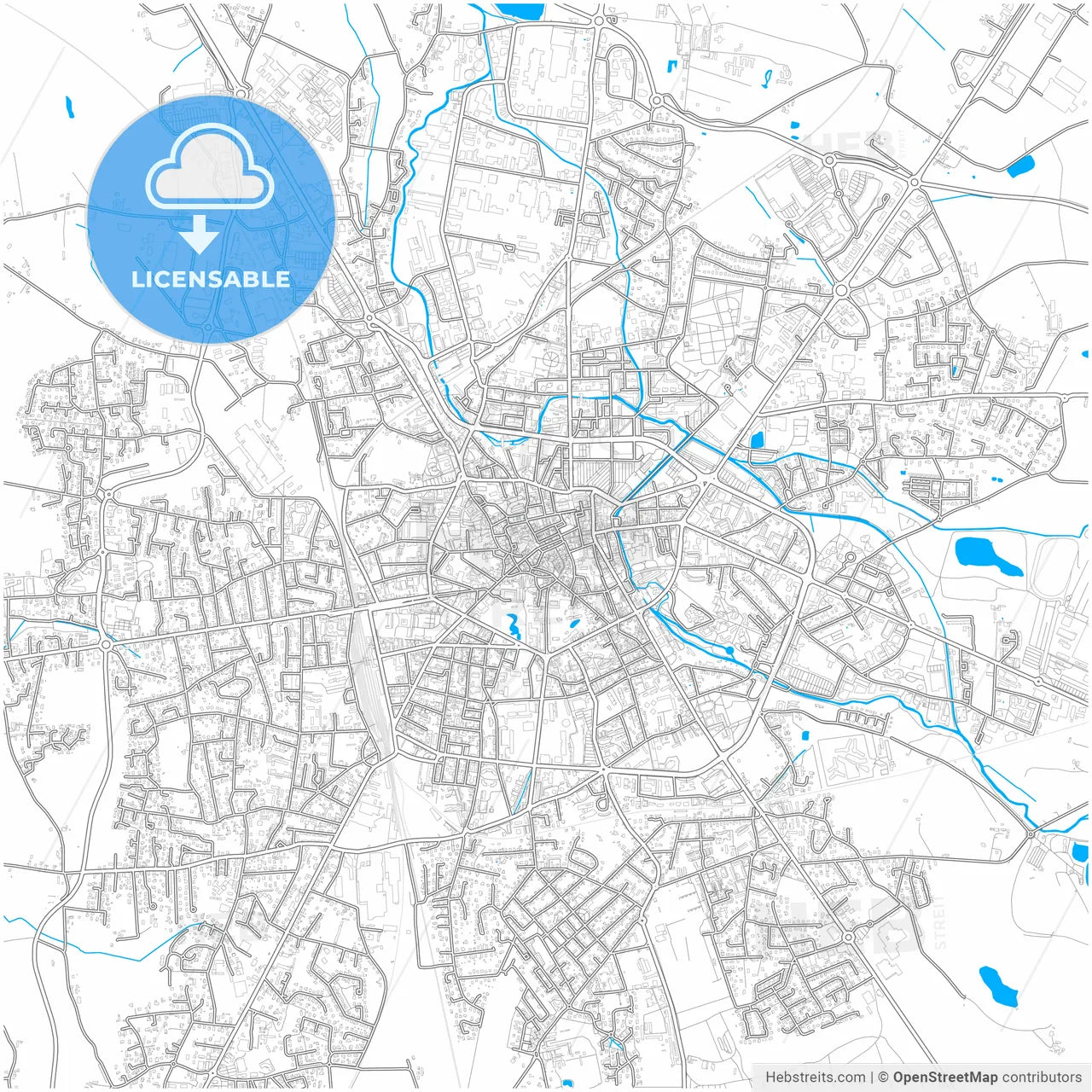 Bourg-en-Bresse, Ain, France, city map with high resolution roads.