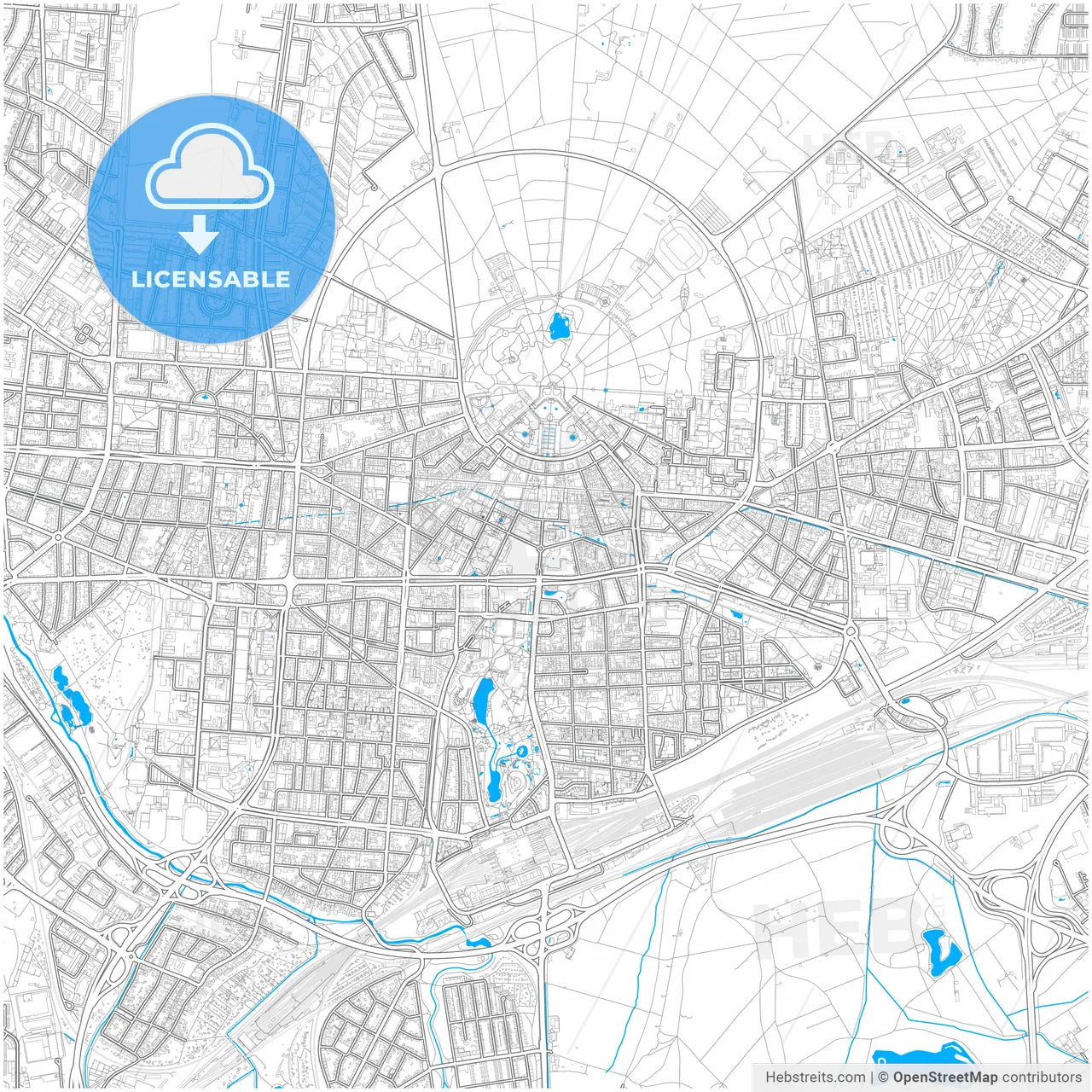 Karlsruhe, Baden-Wuerttemberg, Germany, city map with high resolution roads.