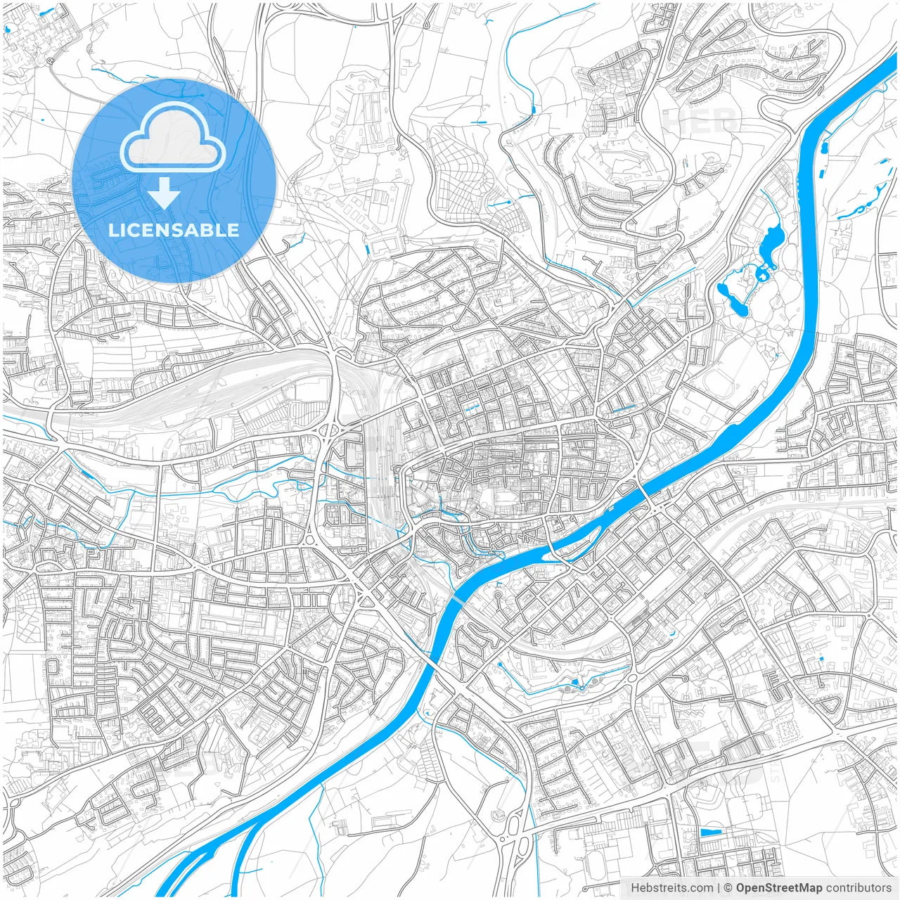 Ulm, Baden-Wuerttemberg, Germany, city map with high resolution roads.