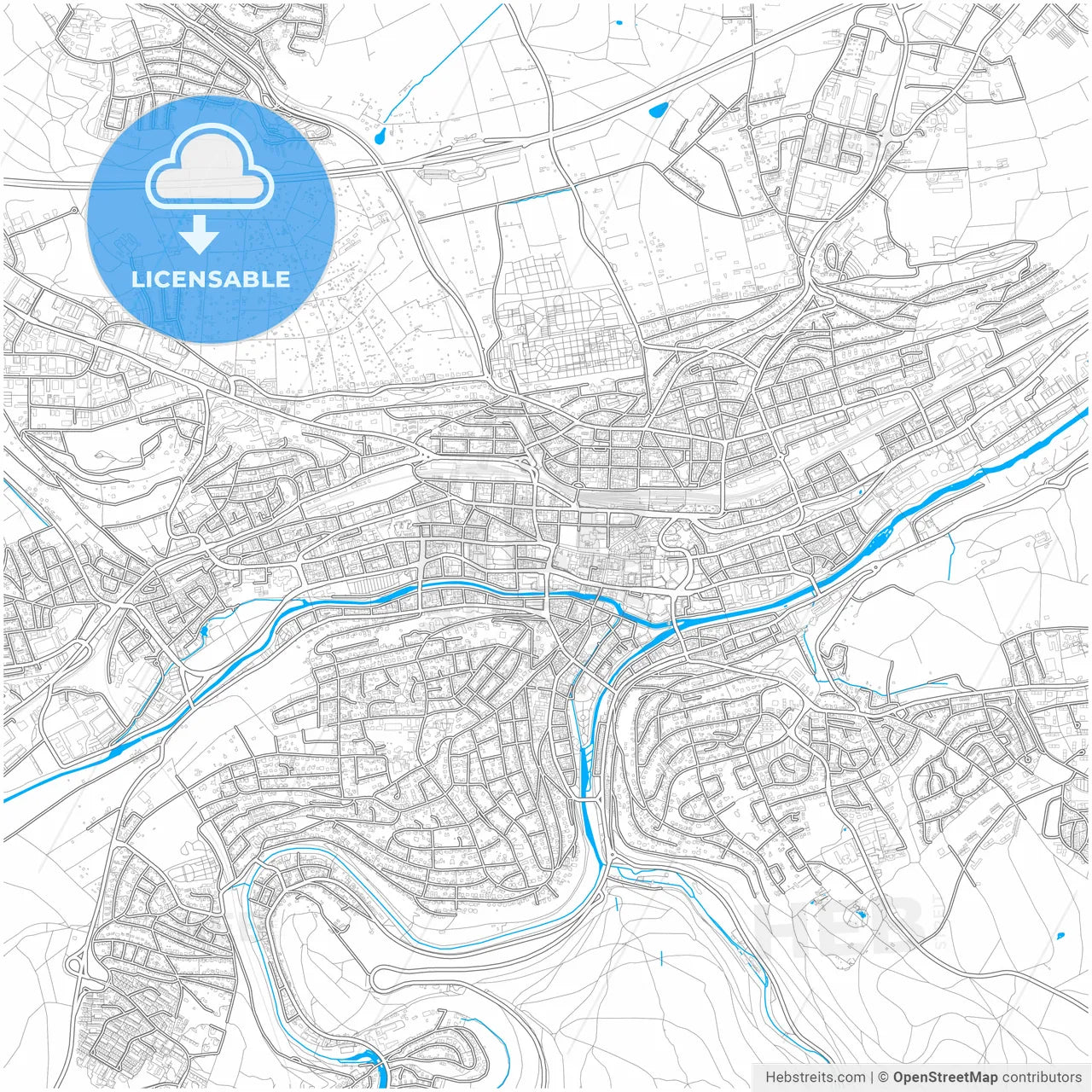 Pforzheim, Baden-Wuerttemberg, Germany, city map with high resolution roads.