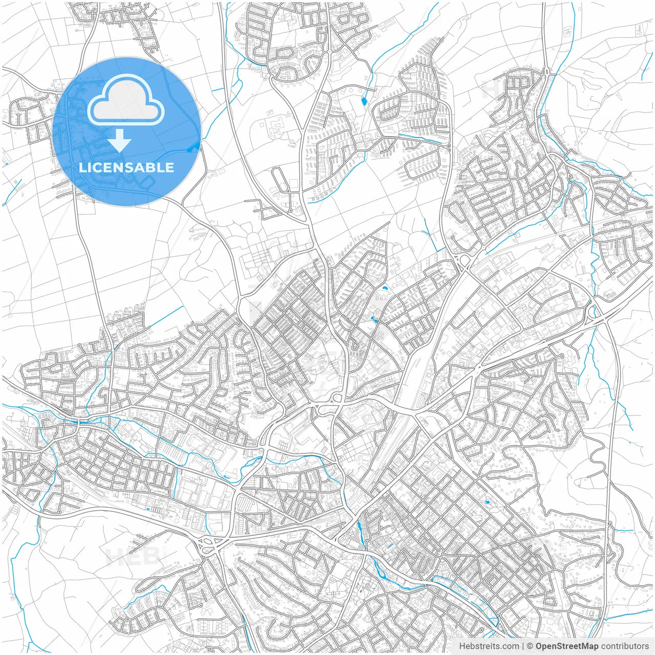 Reutlingen, Baden-Wuerttemberg, Germany, city map with high resolution roads.