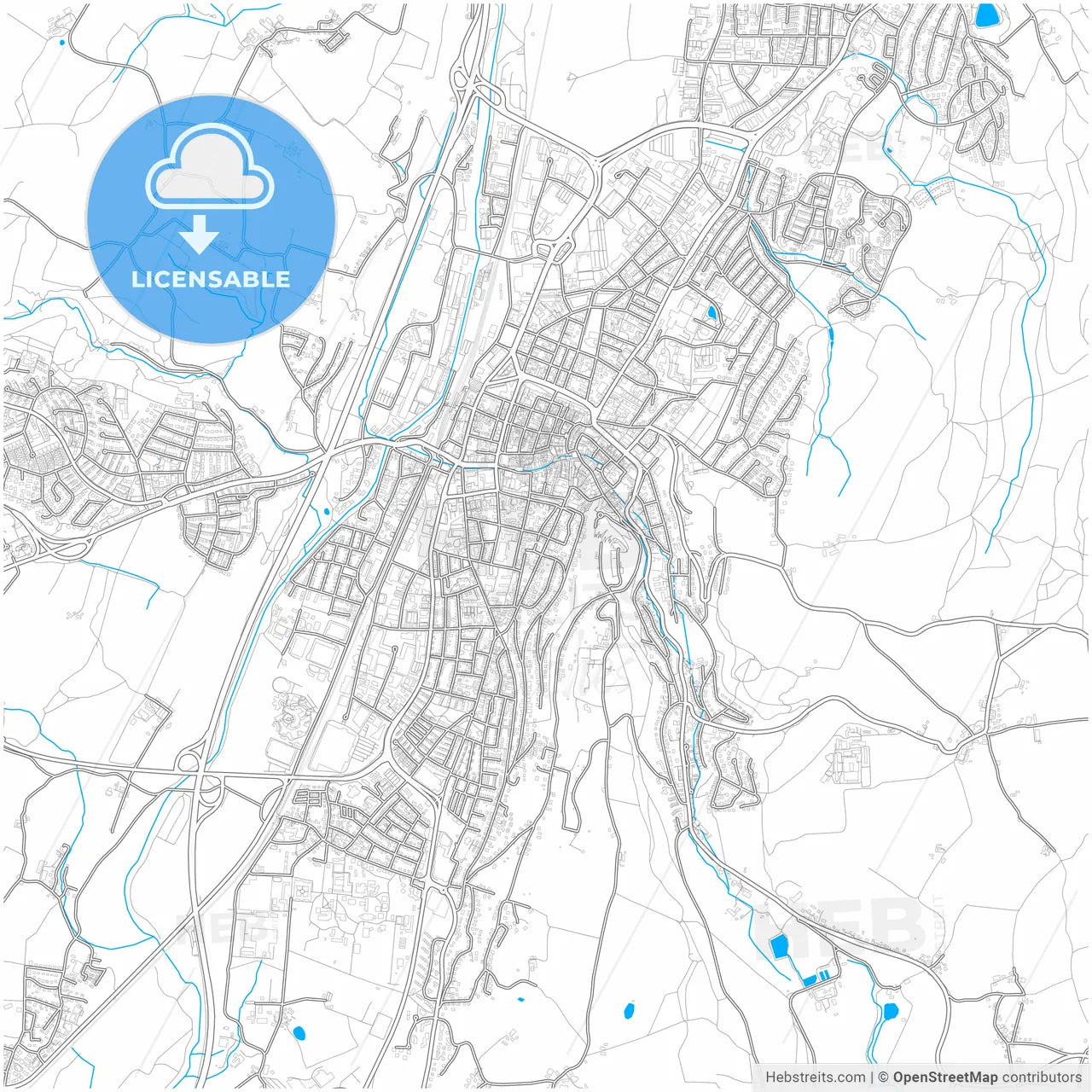 Ravensburg, Baden-Wuerttemberg, Germany, city map with high resolution roads.