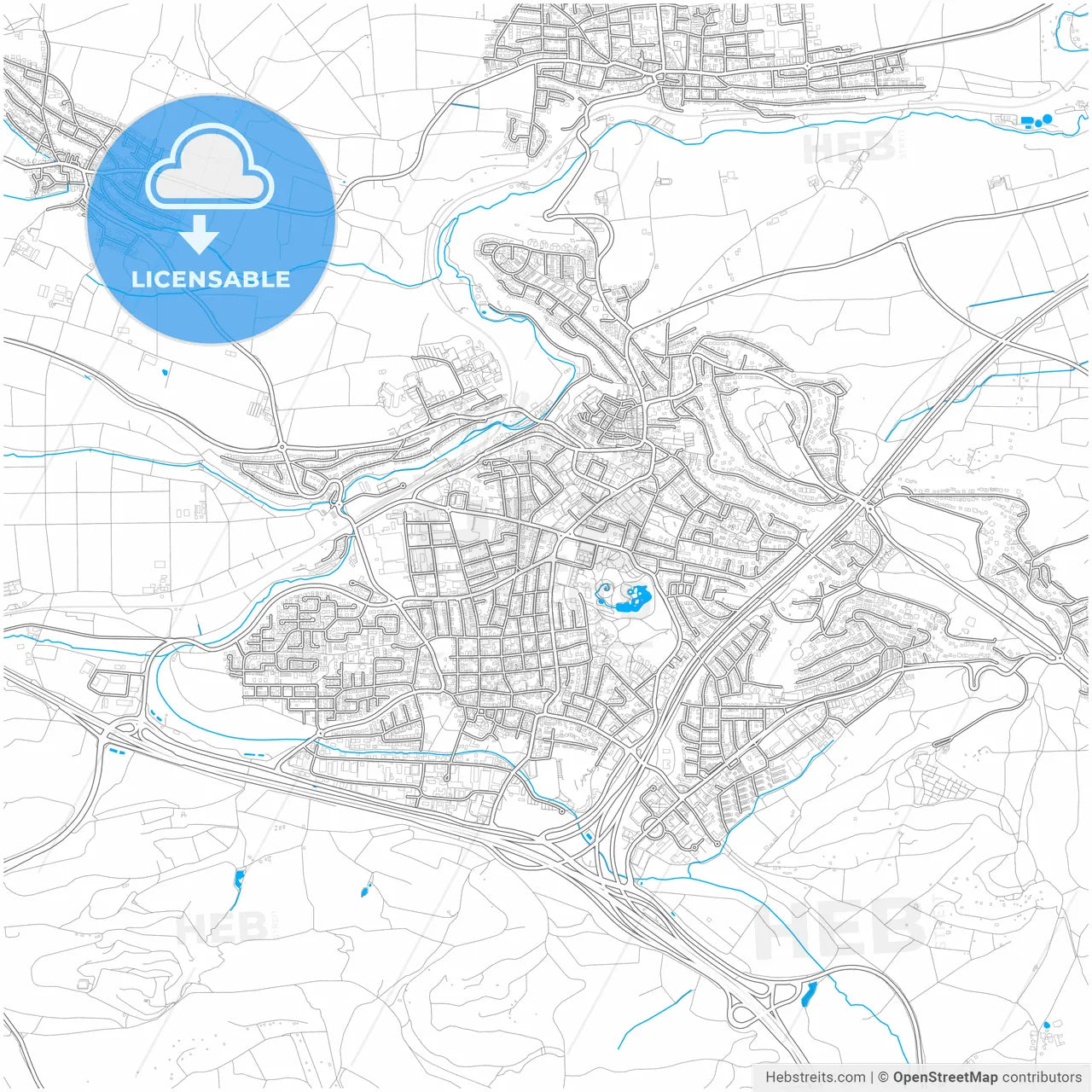 Leonberg, Baden-Wuerttemberg, Germany, city map with high resolution roads.