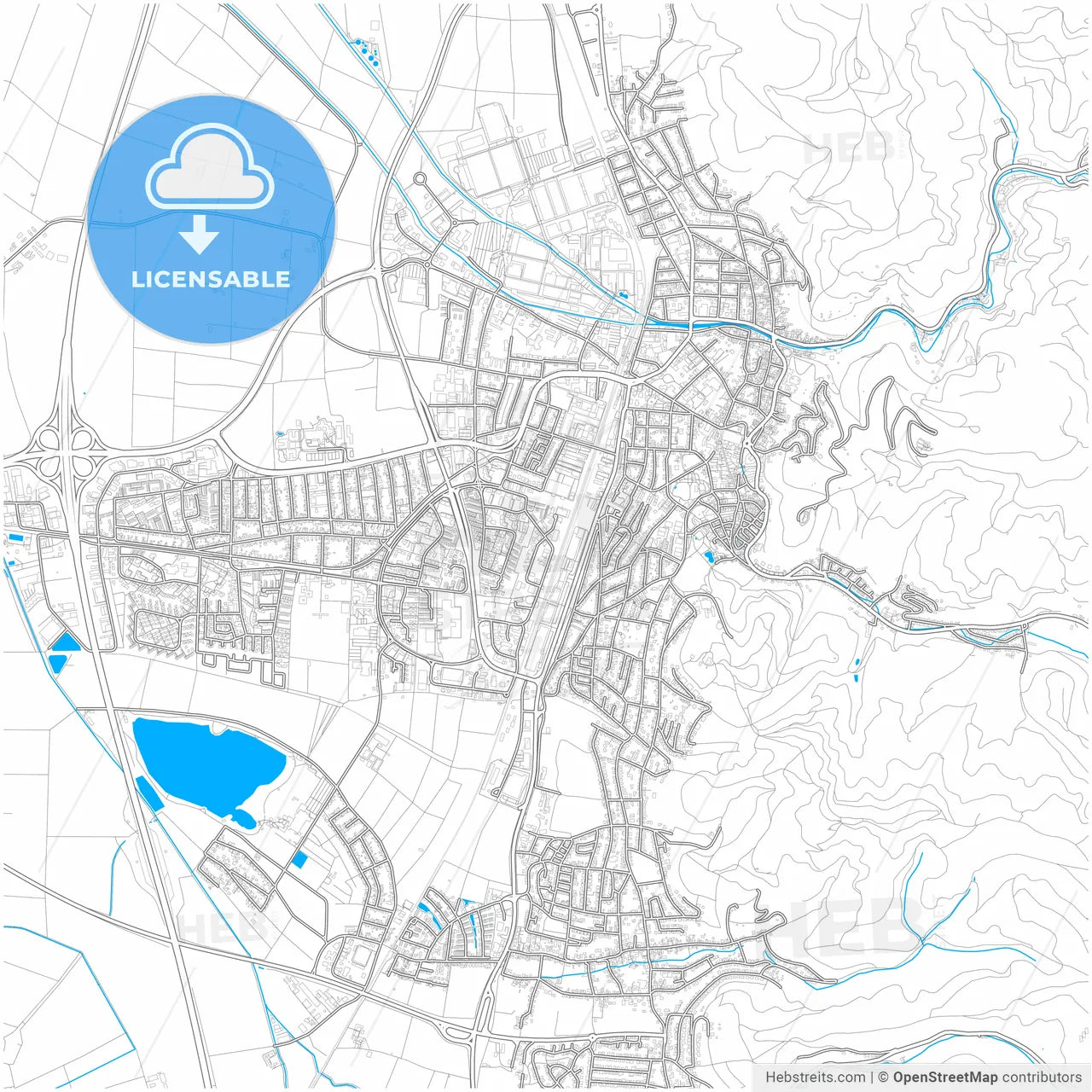 Weinheim, Baden-Wuerttemberg, Germany, city map with high resolution roads.