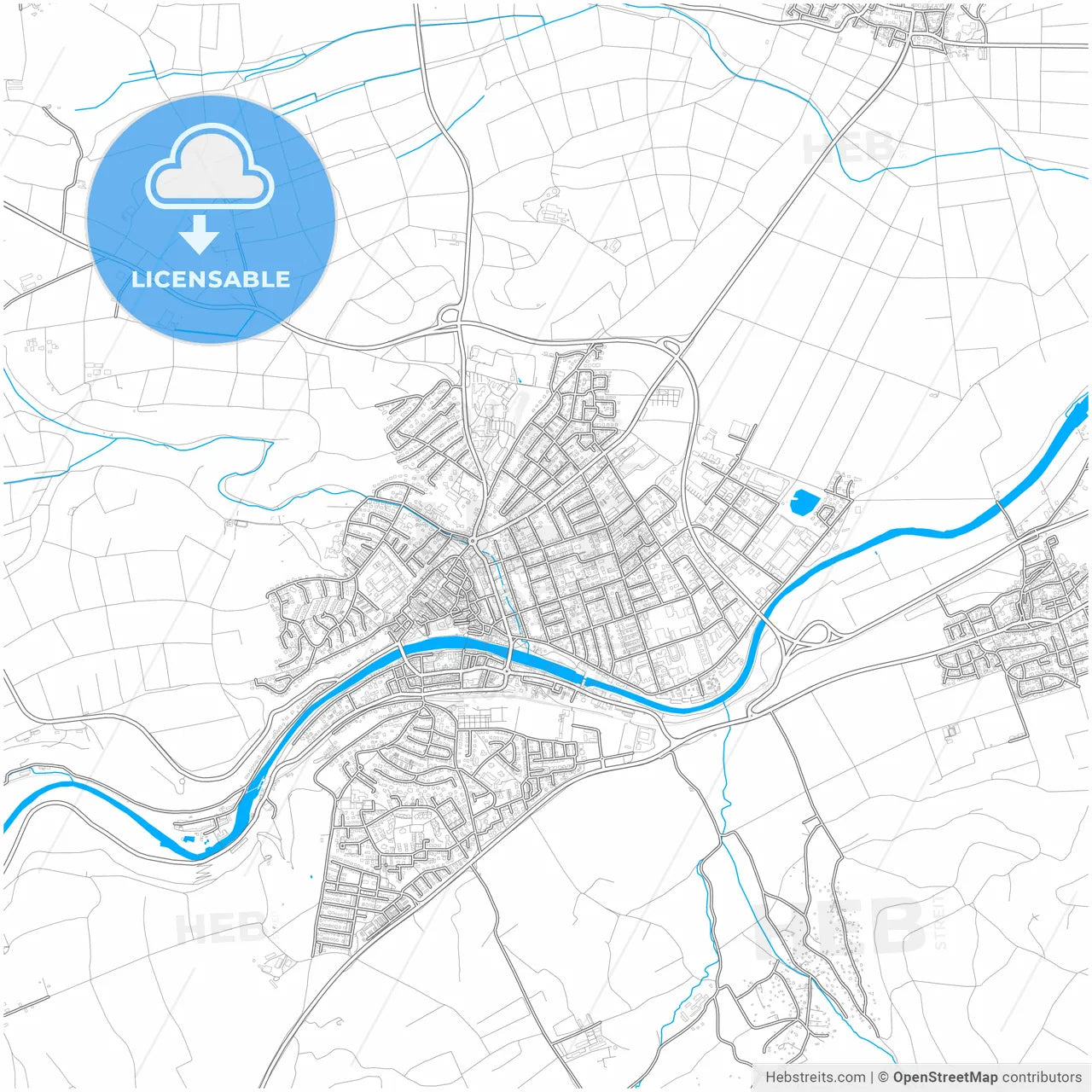 Rottenburg am Neckar, Baden-Wuerttemberg, Germany, city map with high resolution roads.
