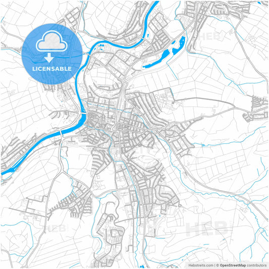 Nurtingen, Baden-Wuerttemberg, Germany, city map with high resolution roads.