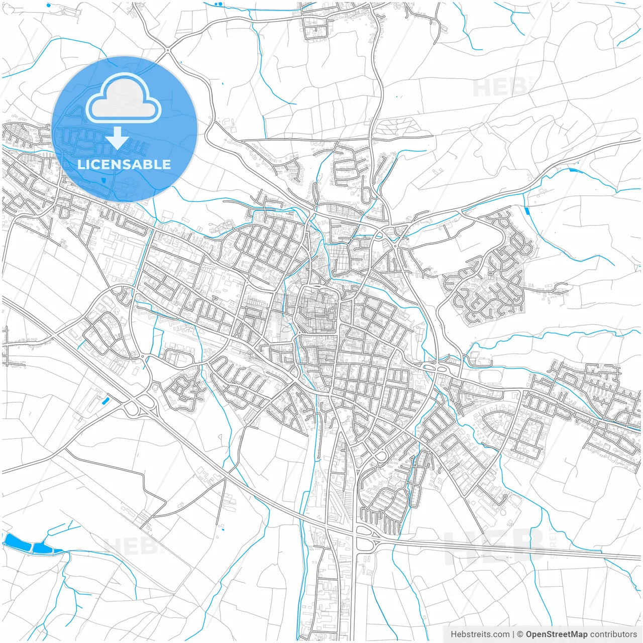 Kirchheim unter Teck, Baden-Wuerttemberg, Germany, city map with high resolution roads.