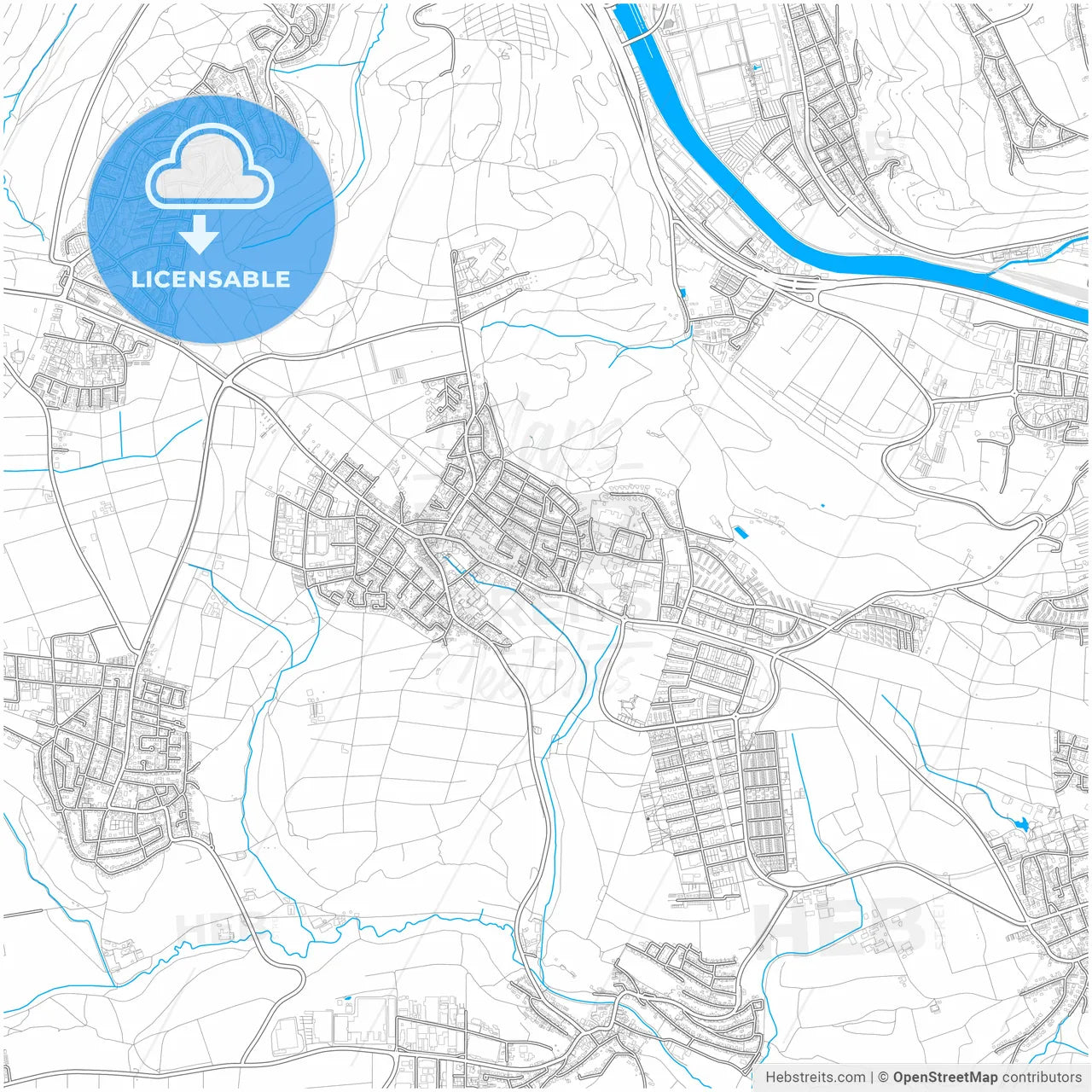 Ostfildern, Baden-Wuerttemberg, Germany, city map with high resolution roads.