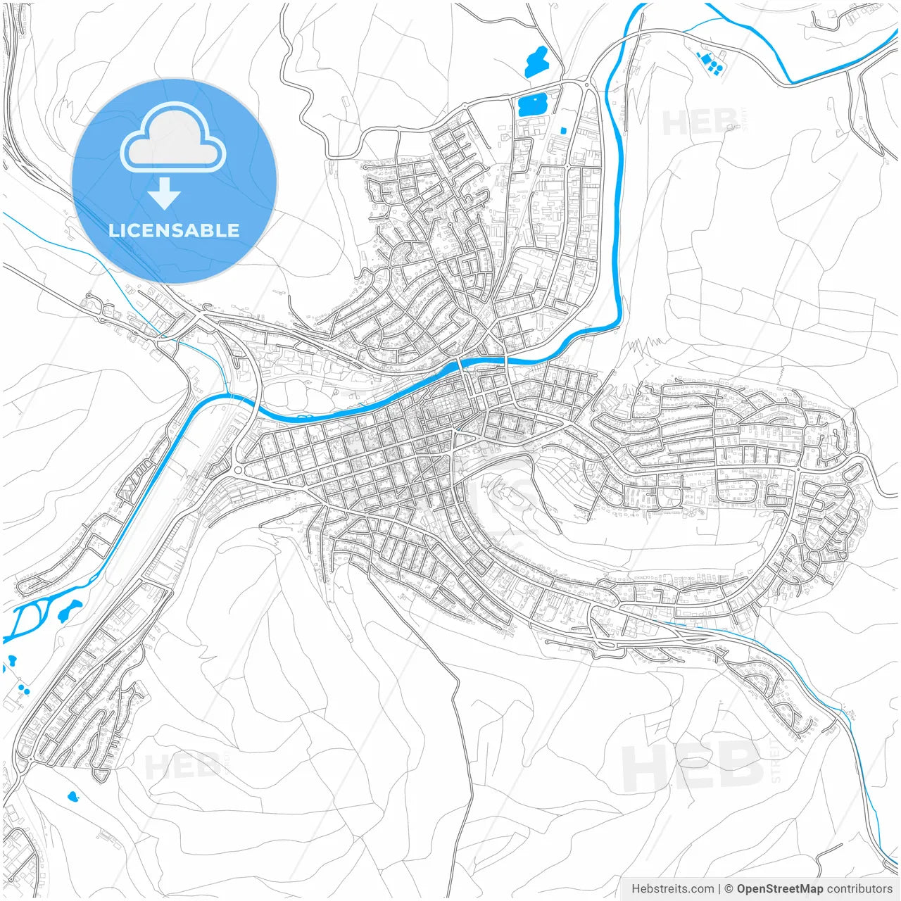 Tuttlingen, Baden-Wuerttemberg, Germany, city map with high resolution roads.