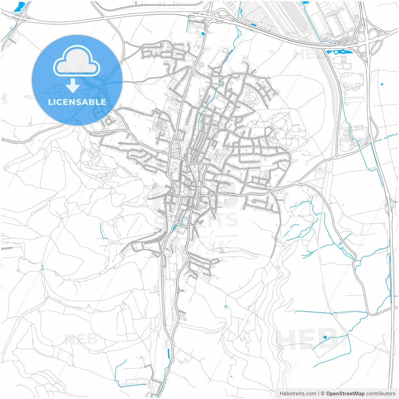 Dudelange, Esch-sur-Alzette, Luxembourg, city map with high resolution roads.