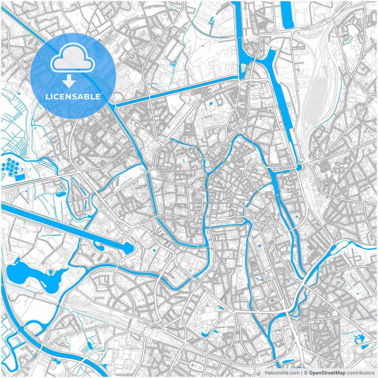 Ghent, East Flanders, Belgium, city map with high resolution roads.