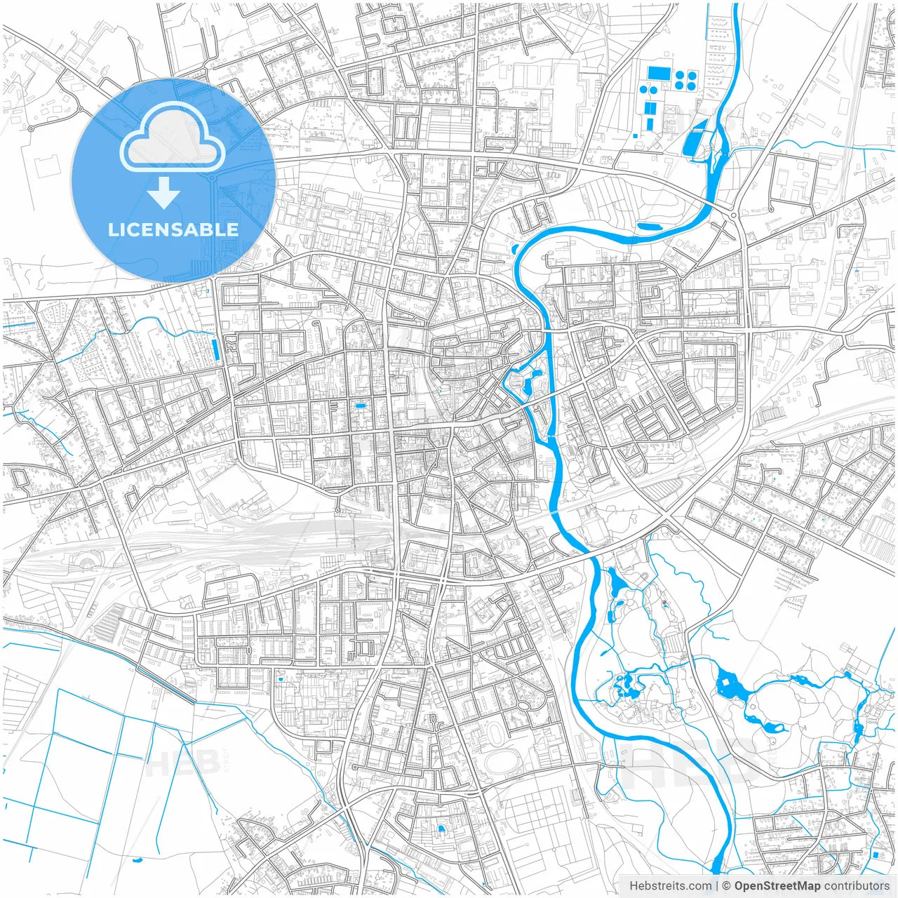 Cottbus, Brandenburg, Germany, city map with high resolution roads.
