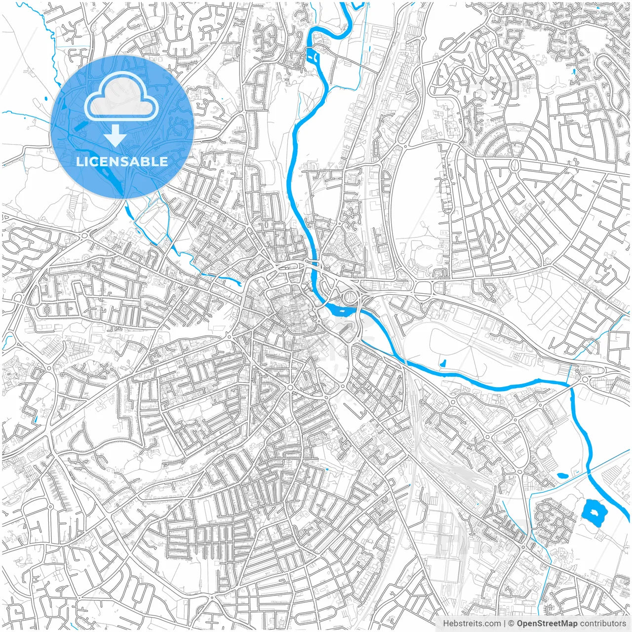 Derby, East Midlands, England, city map with high resolution roads.