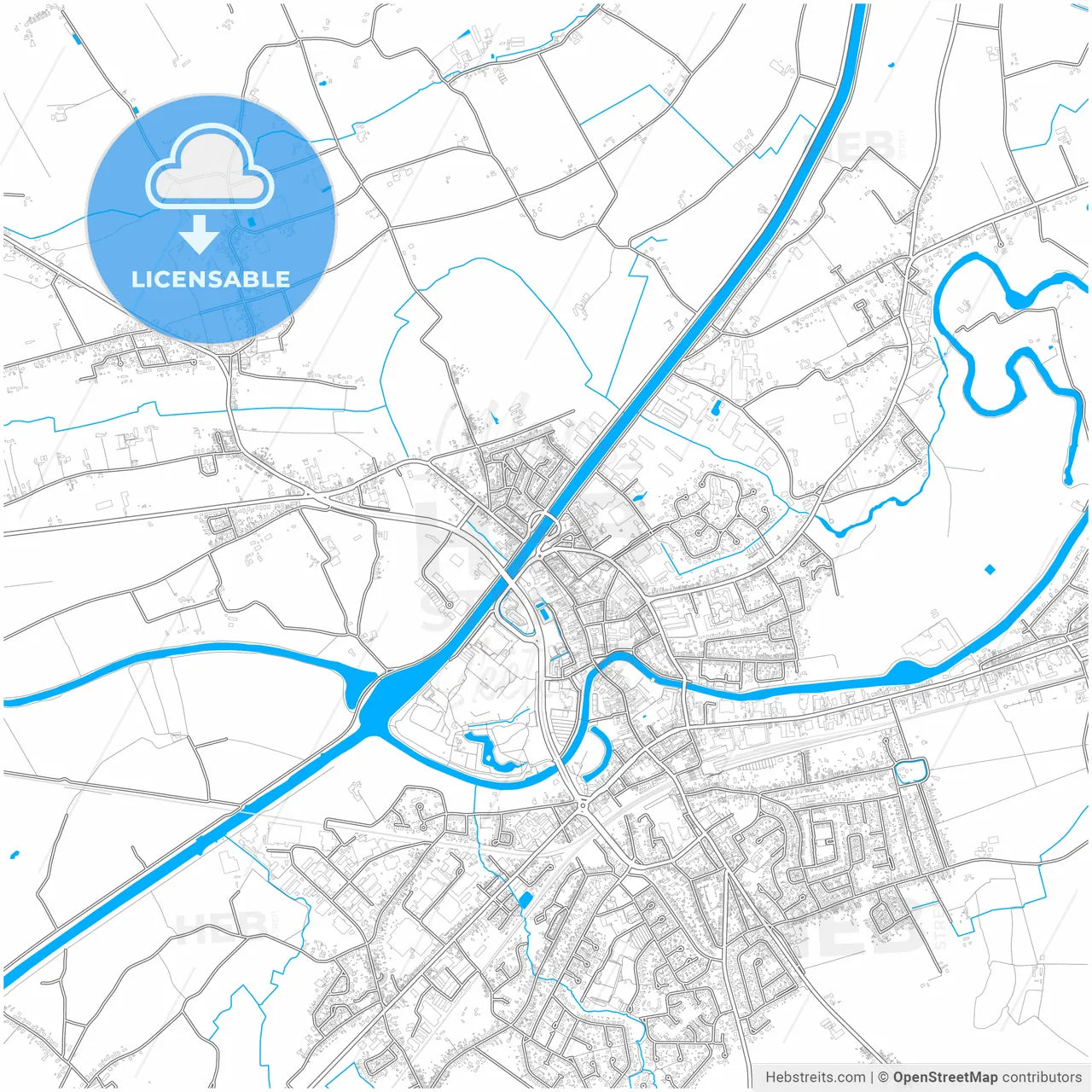 Deinze, East Flanders, Belgium, city map with high resolution roads.