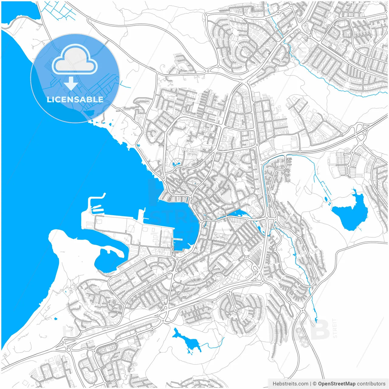 Hafnarfjörður, Hafnarfjörður, Iceland, city map with high resolution roads.